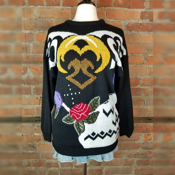VTG 1990s Women's Sweater BlackWhite - Picture 1 of 6